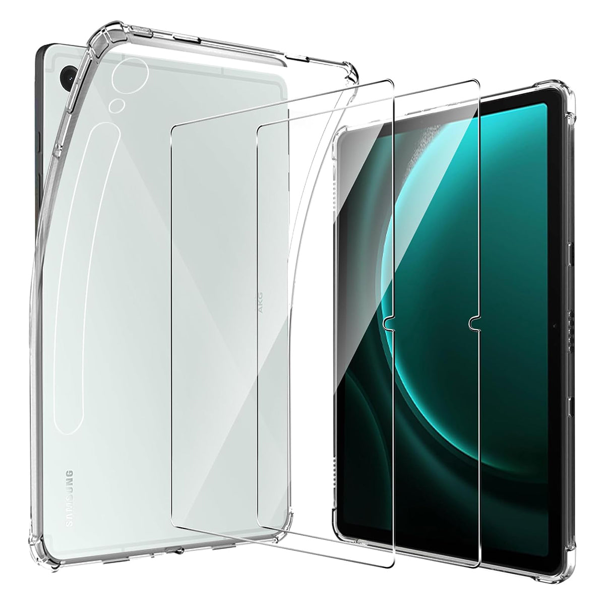 For Samsung Galaxy Tab S9 FE Case Clear TPU Tablet Cover + 2Pcs Tempered Glass Screen Protector For Samsung Galaxy Tab S9 FE Case Clear TPU Tablet Cover + 2Pcs Tempered Glass Screen Protector